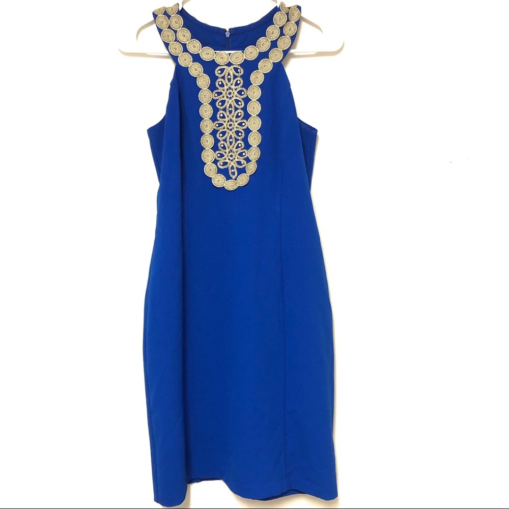 JUST TAYLOR Blue Gold Accent Sleeveless Mini Dress